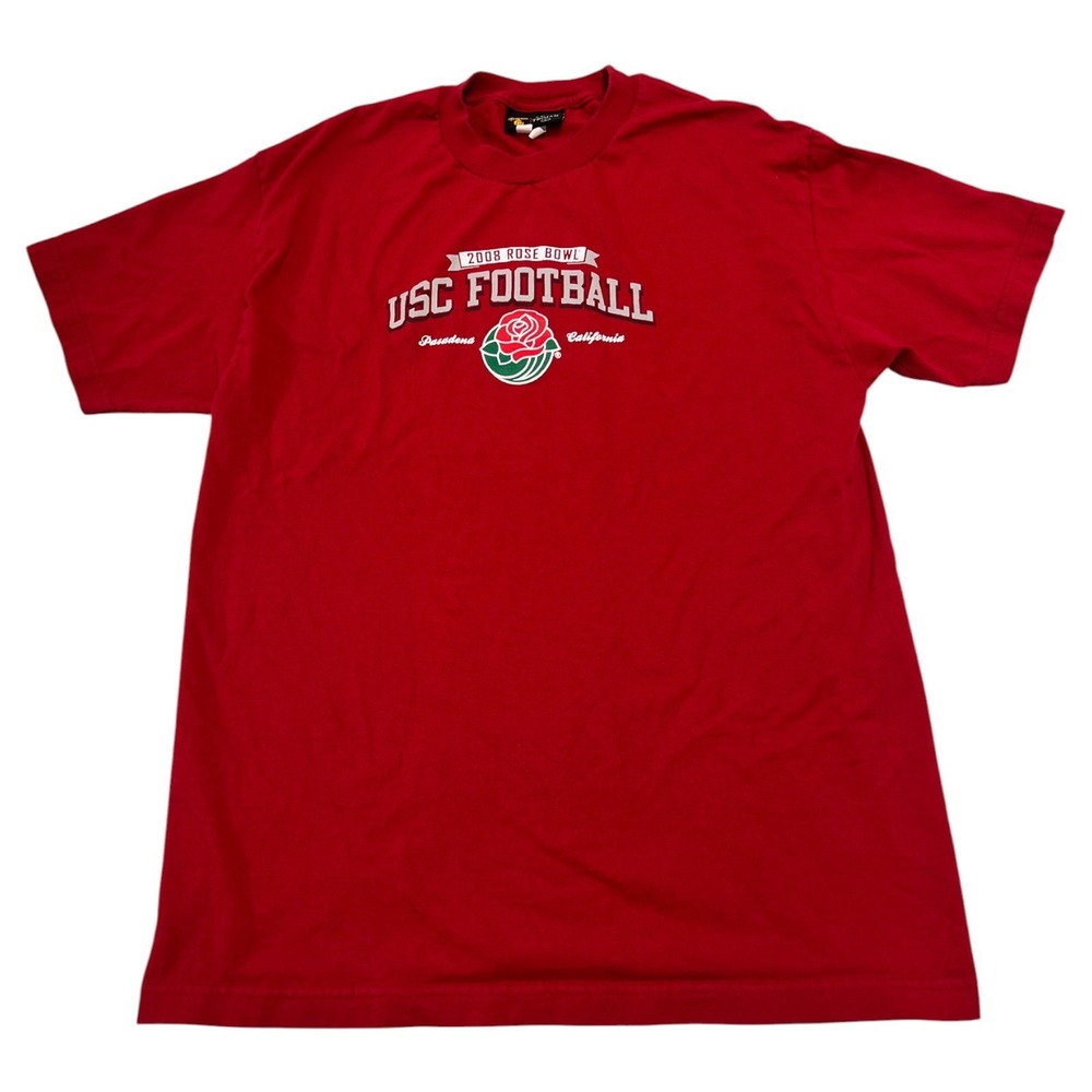 USC Football Team Trojan Rose Bowl 2008 T-Shirt Men's Large Red Y2K Vintage